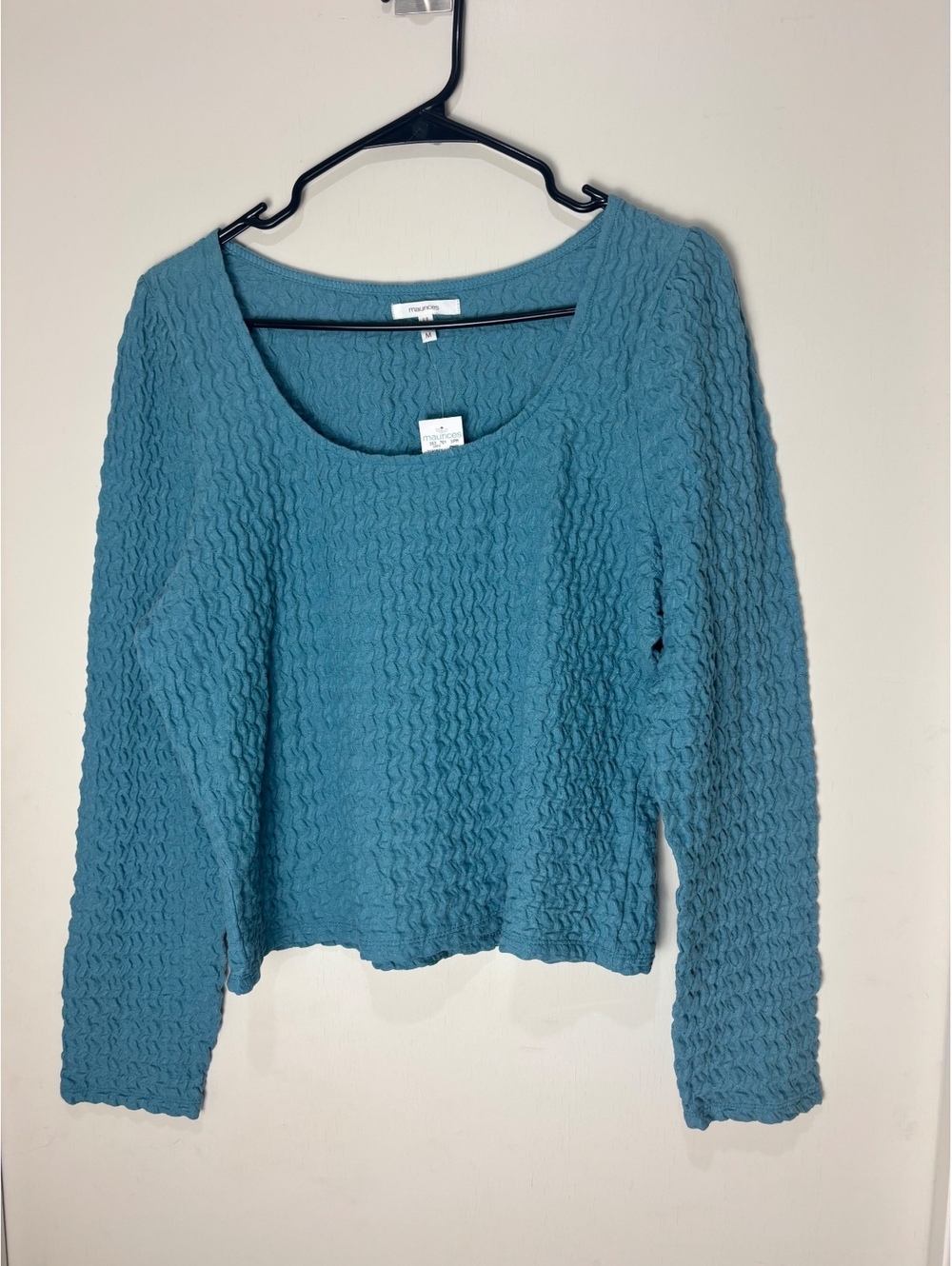 Maurices Womens M NWT Teal Textured Crop Top Long Sleeve Stretch Shirt